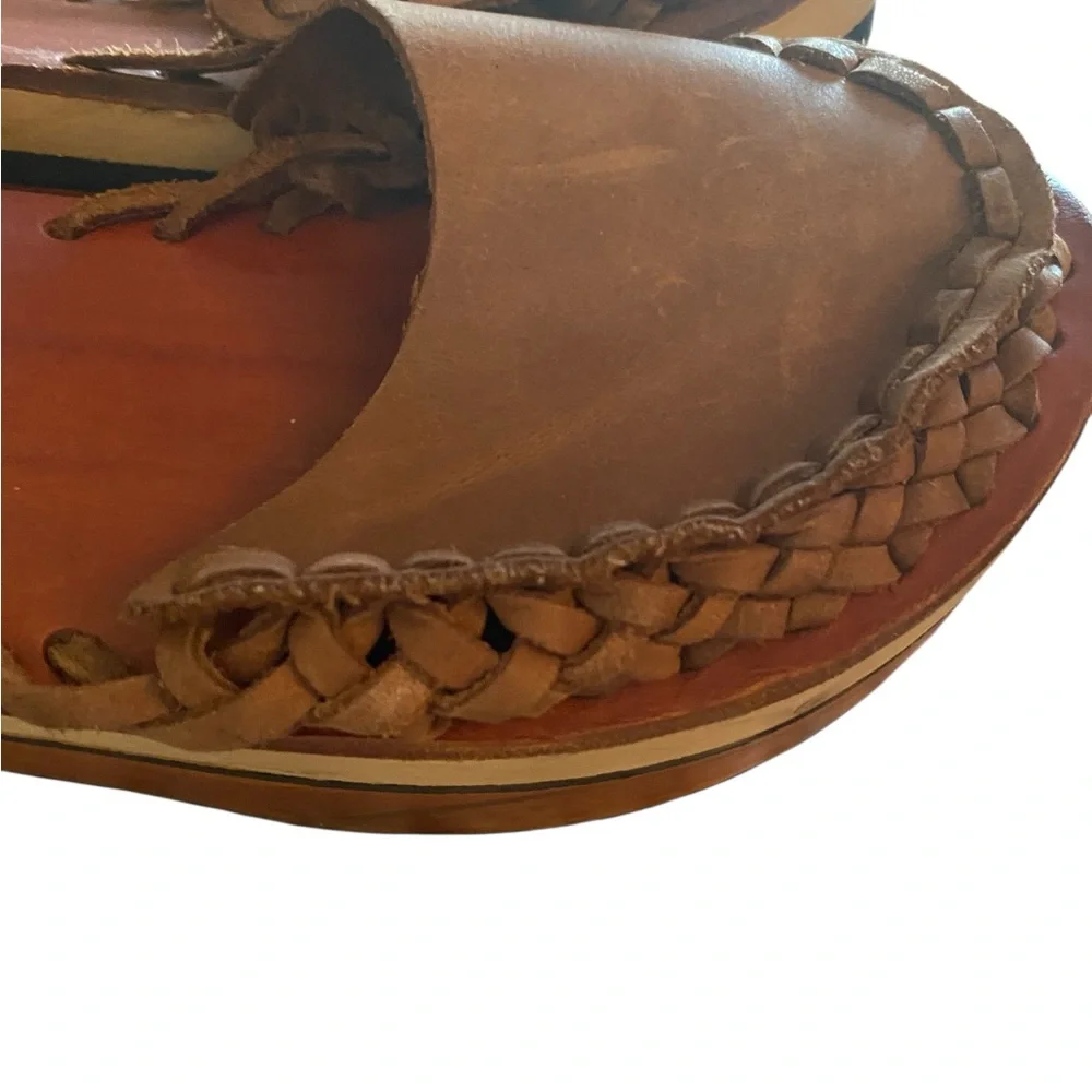 Free People Brown Leather Woven Platform Clog Mules